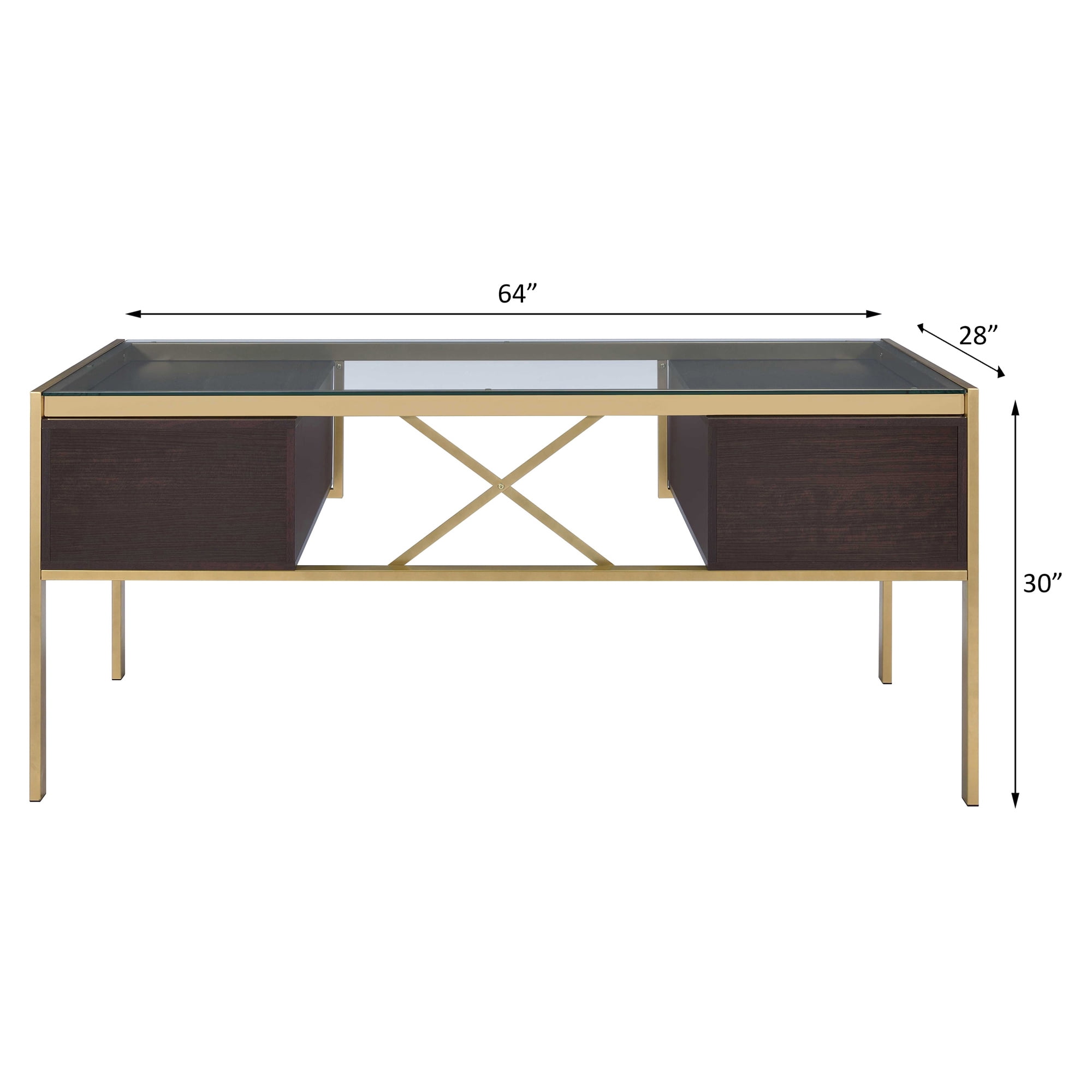 ACME Yumia Glass Top Writing Desk in Gold and Clear Glass Walmart