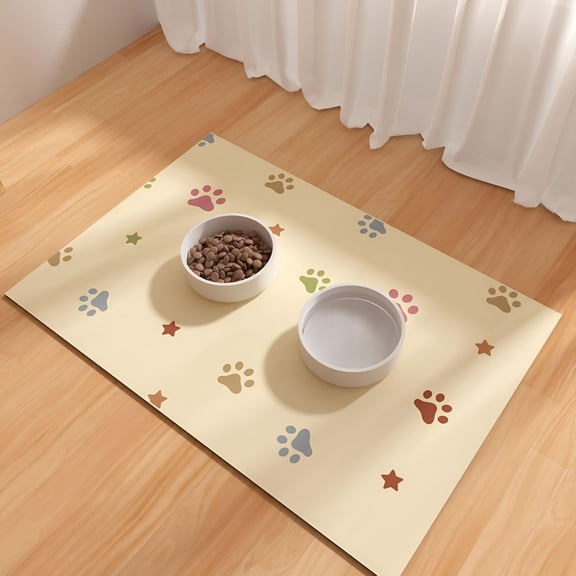 RLESO Pet Feeding Mat 12"X20"- Absorbent Dog Mat,Small Pet Food Mat,Rubber Pet Food Mat,Pet Food Mats for Floor Waterproof,Dog Water Mat for Sloppy Drinker,Cat Food Bowl Mat,Beige