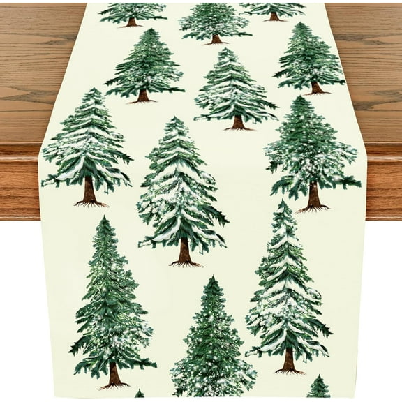 Christmas Table Runner - 13 x 72 Inch - Seasonal Winter Xmas Holiday Farmhouse Style Kitchen Dining Table Decoration for Indoor Outdoor Home Party - Tree