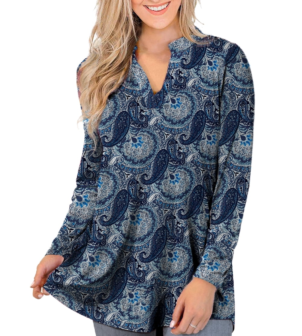 a.Jesdani Womens Tops Plus Size Long Sleeve V Neck Shirts Floral ...