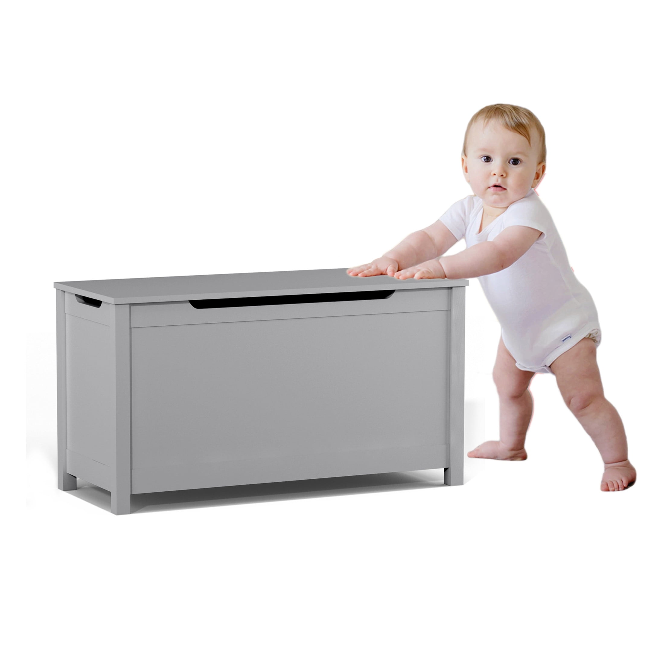 Noble House Thalhill 31.5" Kids Wooden Toy Box, Safety Hinged Lid Storage Chest Bench, Toy Organizer Kid Room, Gray