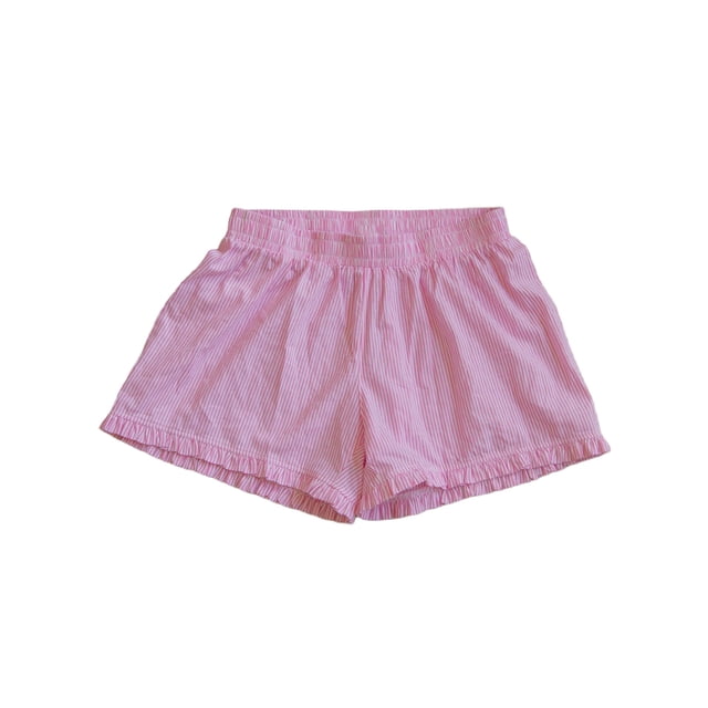 Gupgi Striped Shorts for Women Ruffle Hem Elastic Waist Short Pants Lounge Plaid Boxer Pj Bottom Loose Shorts