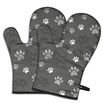Cute Oven Mitts,Grey Dog Paw Footprint Oven Mitt 2-Pack Set,Kitchen Gloves for Oven,Heat Resistant Oven Mitts 7.7"x12"