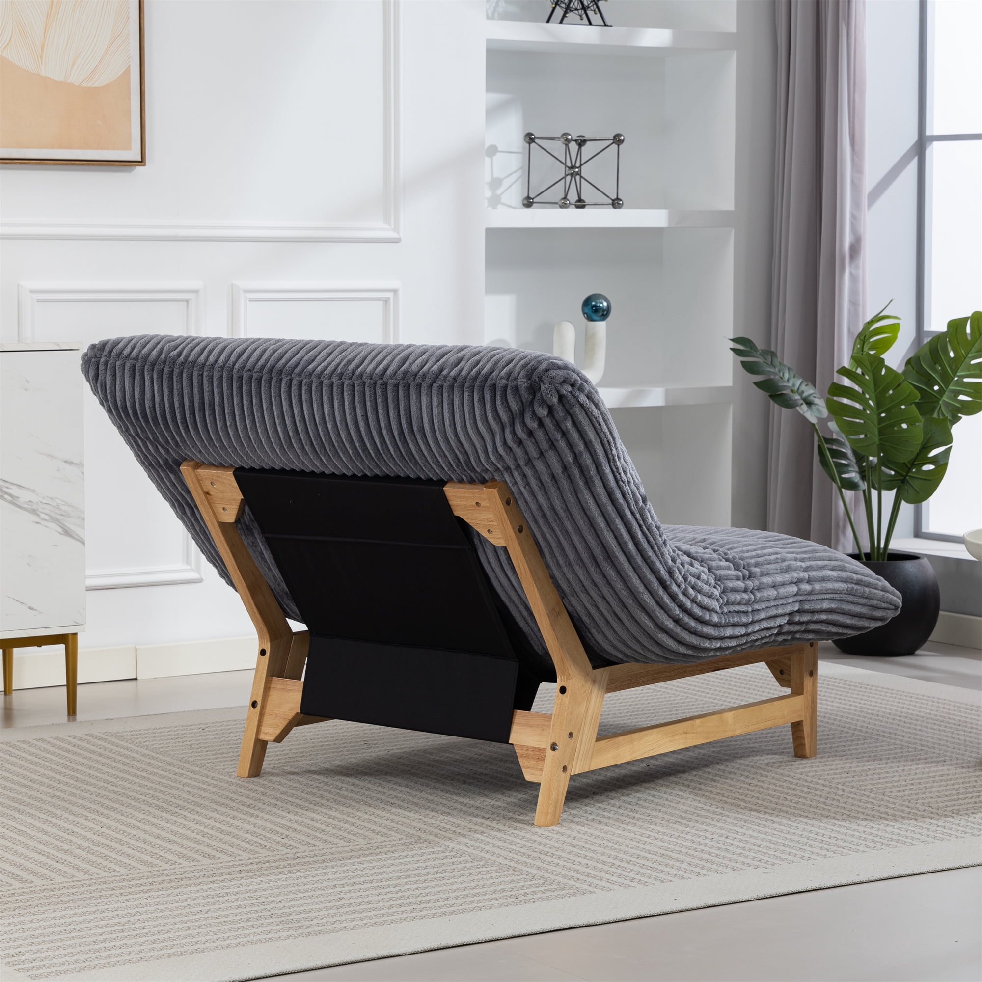 Aukfa Oversized Chaise Lounge Indoor Chair for Living Room Bedroom, Wood Frame, Corduroy, Gray