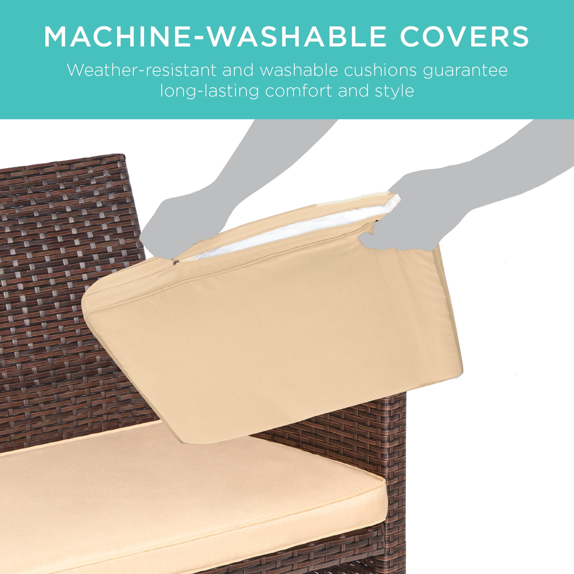 Best Choice Products 4-Piece Outdoor Wicker Patio Conversation Furniture Set w/ Table, Cushions - Brown/Beige