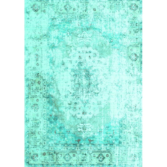 Ahgly Company Indoor Rectangle Abstract Turquoise Blue Contemporary Area Rugs, 2' x 4'