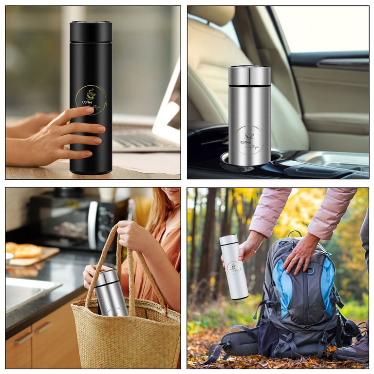 coffee thermos,coffee bottle,Tea Infuser Bottle,Smart Sports Water Bottle  with LED Temperature Display,Double Wall Vacuum Insulated Water Bottle,  Stay Hot for 24 Hrs,cold for 24 Hrs (black, 