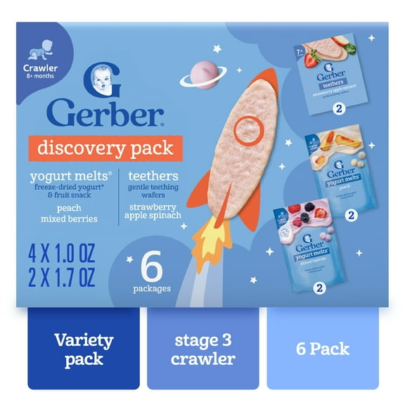 Gerber Stage 3 Baby Snacks Discovery Pack, Yogurt Melts, Teething Wafers, 6PK 7.4 oz