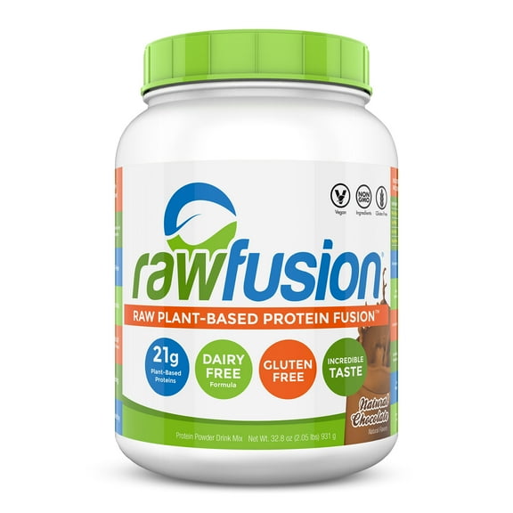 RawFusion Plant-Based Protein Powder, Natural Chocolate, 2 Lb, 30 Servings