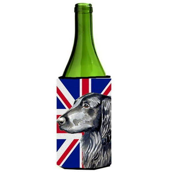 Flat Coated Retriever With English Union Jack British Flag Wine bottle sleeve Hugger - 24 Oz.
