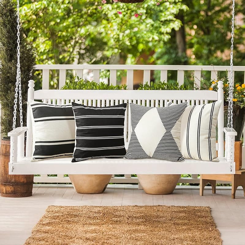 Pack of 4 Outdoor Throw Pillow Covers 18x18 Inch Waterproof Modern Geometry Decorative Square Garden Cushion Cases/Shell for Couch Patio Furniture Tent Balcony (Black)