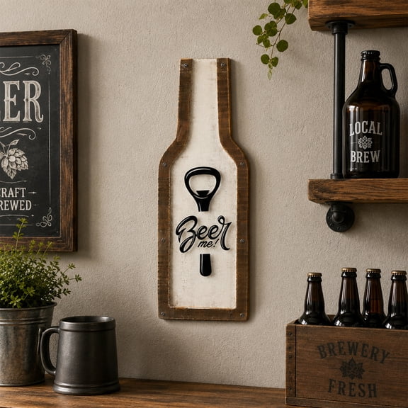 Northlight Beer Me Bottle Cap Collector Hanging Wall Sign - 15.75” x 5.75" - Brown and Black