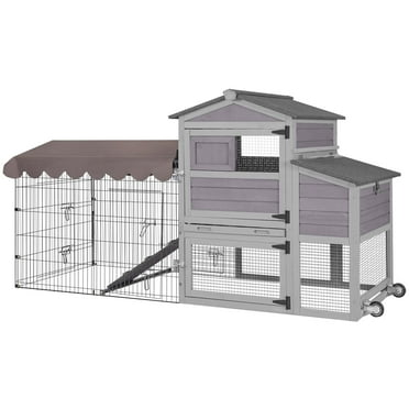 MEDEHOO Mobile Chicken Coop 79" Large All-Steel Frame Hen House Poultry Cage with Metal Run, Waterproof Rain Cover