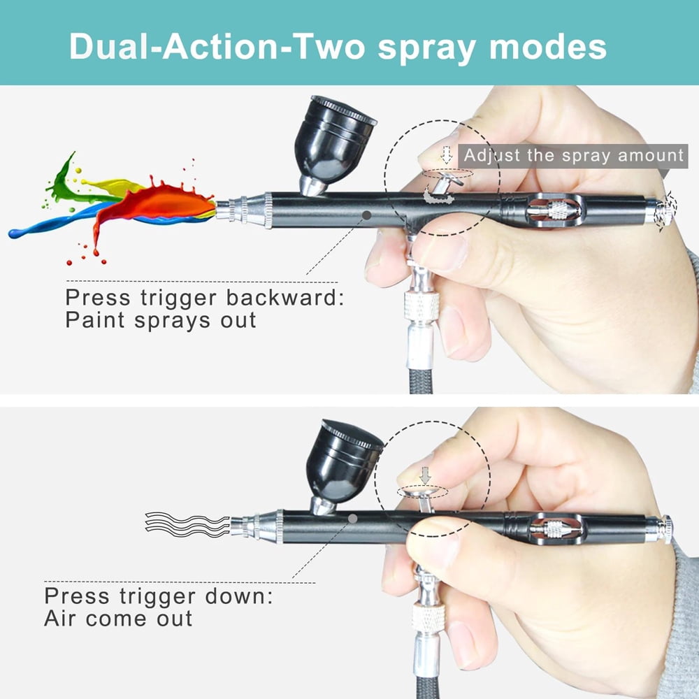 Dual Action Gravity Feed Airbrush Spray Gun 0.3mm Nozzle Professional Air Brush Paint Tool for Cake Decorating Nail Art Tattoo Makeup Model Craft Painting Hobby Spray Pen Kit