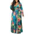 thumbnail image 3 of Brimisal Women Night Dress Plus Size Wrap V Neck Long Sleeves Floral Printed Swing Dress with Belt, 3 of 5