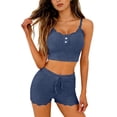thumbnail image 4 of LIZUOJUN Women's Pajama Set 2 Piece Lounge Set Loungewear Soft Sleepwear Summer Sleeveless Pjs Tank Top Pants With Lace Edges, Navy,M, 4 of 5