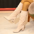 thumbnail image 2 of Tao Tao Women's High-Heels Mid Calf Boots Middle Tube Boot Comfortable Casual Shoes Solid Color Fashion Shoes Beige 35, 2 of 9