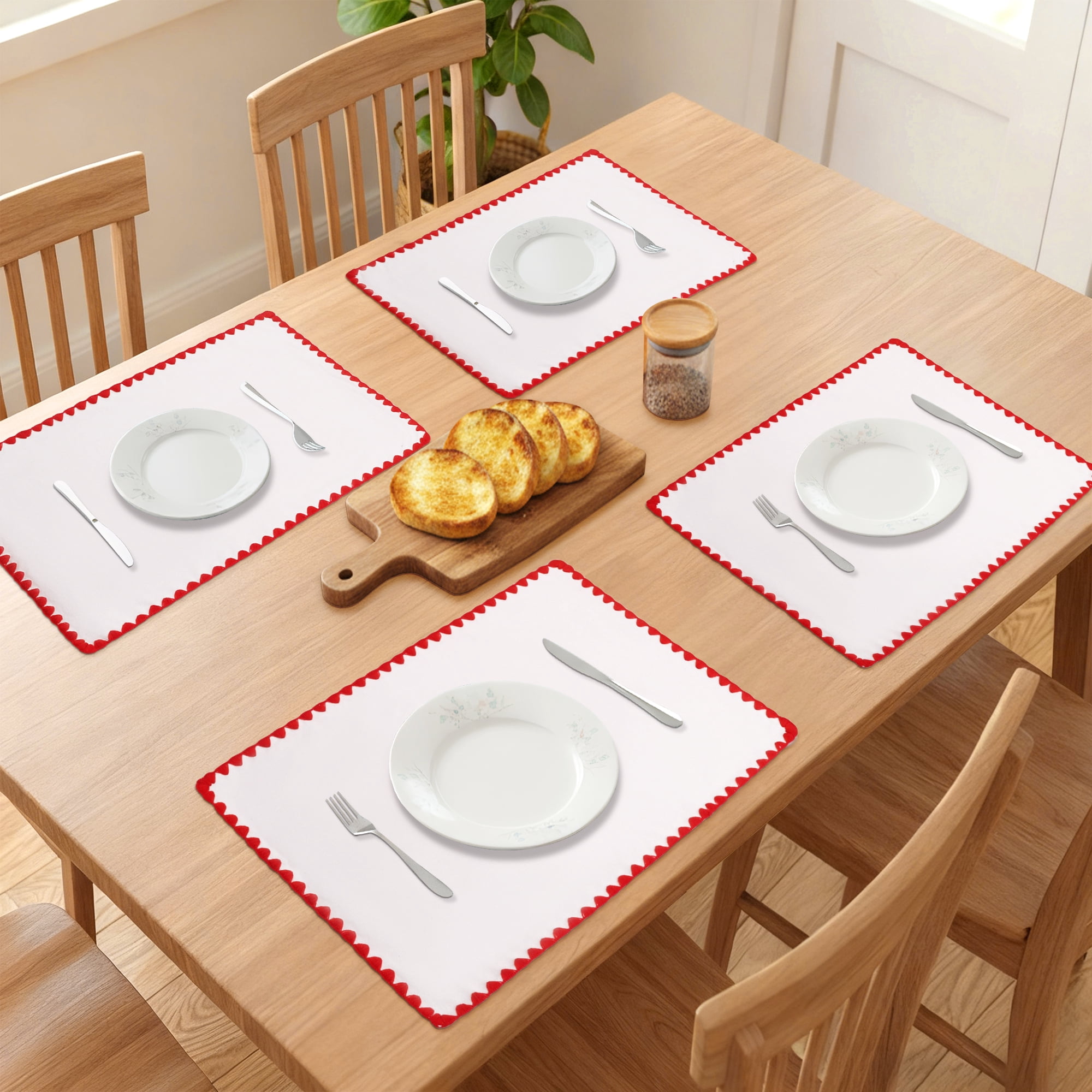 Unique Bargains Farmhouse Set of 4 Linen Placemats for Dining Table Decor Red