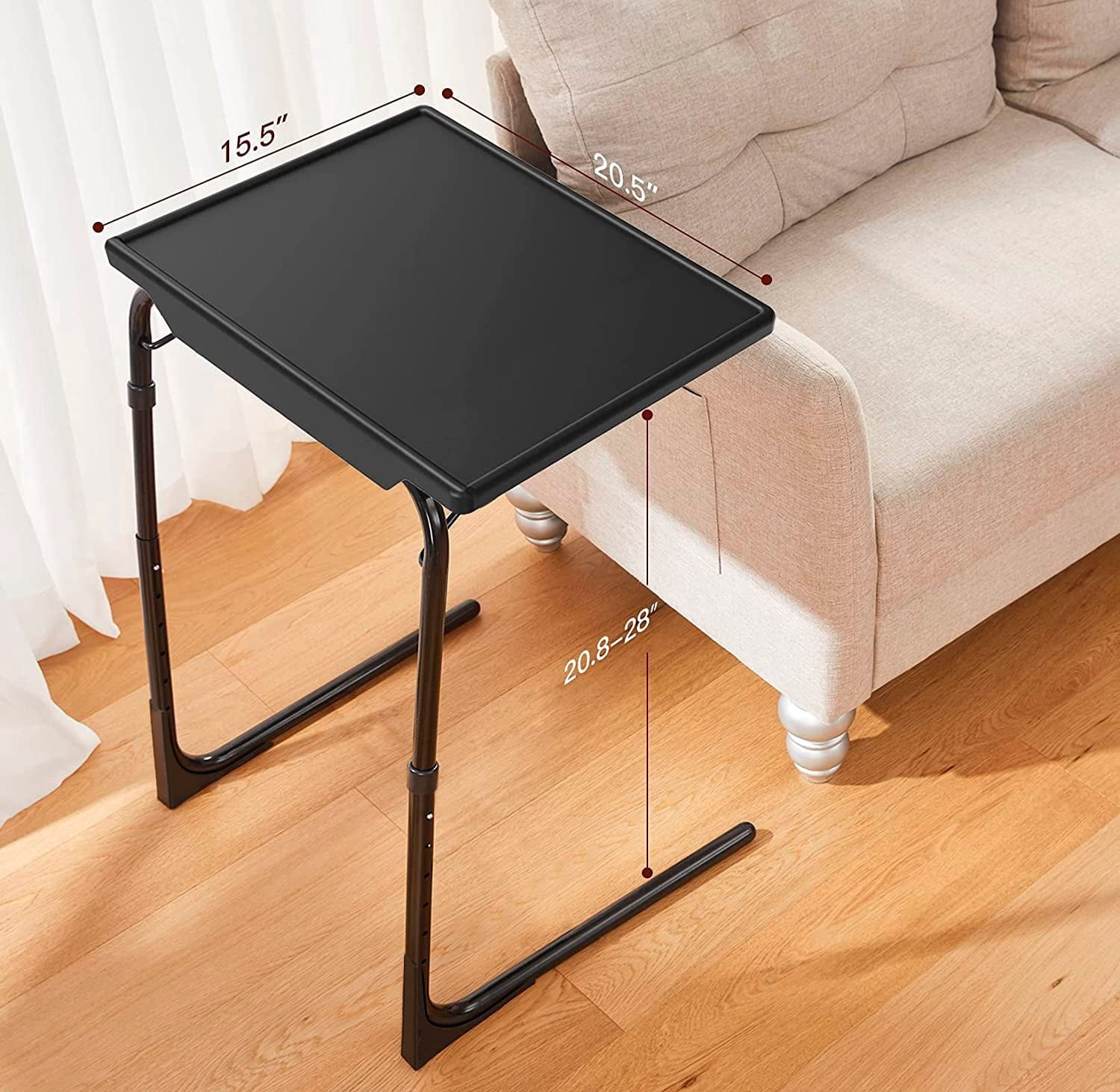 CHITOOMA Adjustable Folding TV Tray with 6 Heights and 3 Tilt Angles Black