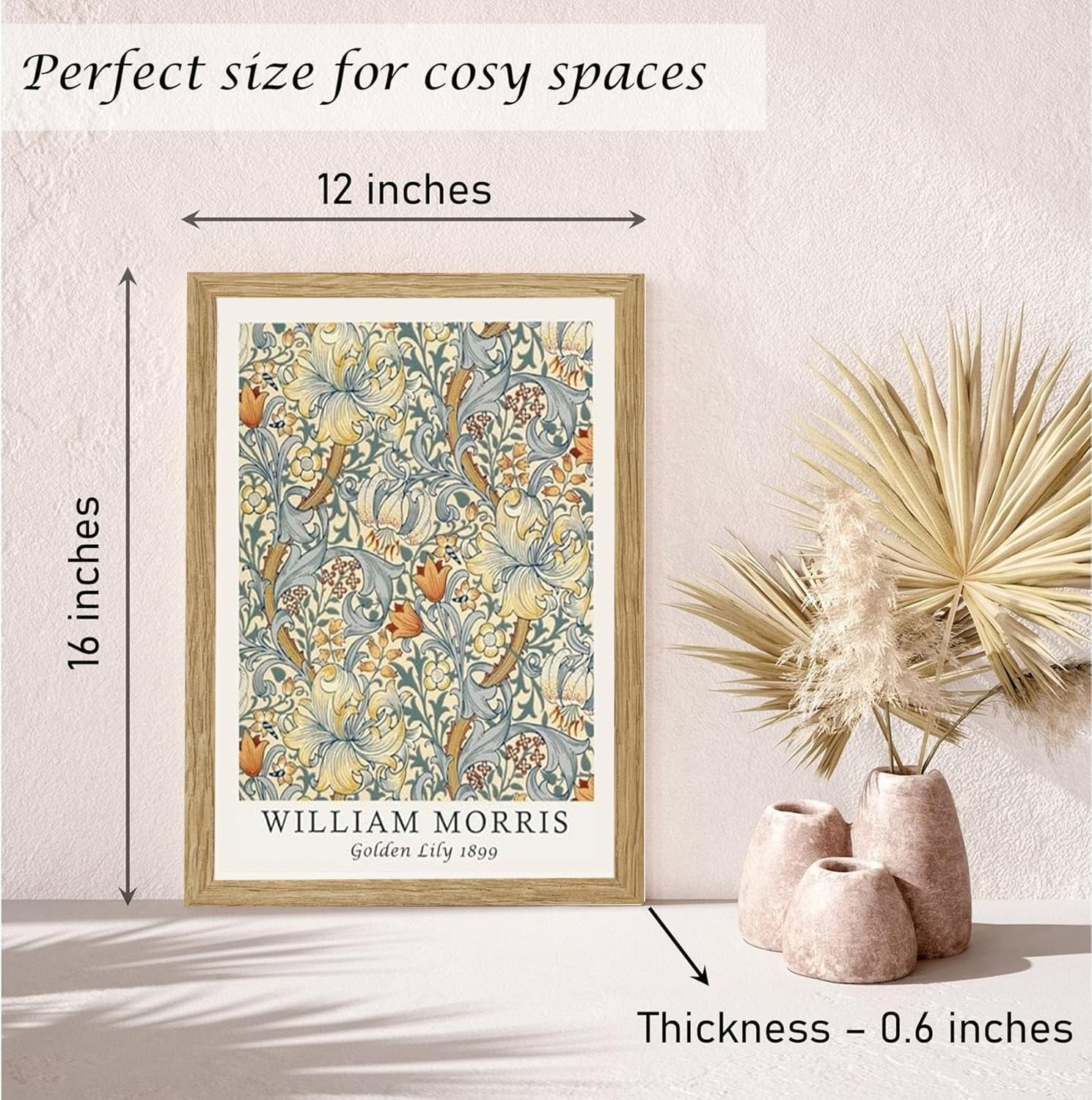 Induslyfe Framed Flower Wall Art Canvas Decor Set of 3, William Morris, Matisse Wall Art Framed Prints Poster Mid Century Modern Art, Gogh Floral Botanical wall art living room bathroom bedroom 12x16