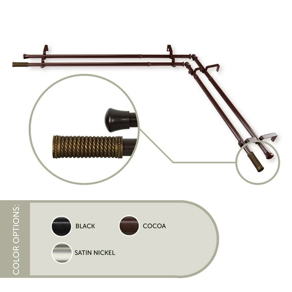 13/16 inch Weaver Corner Window Double Curtain Rod 66-120" - Cocoa