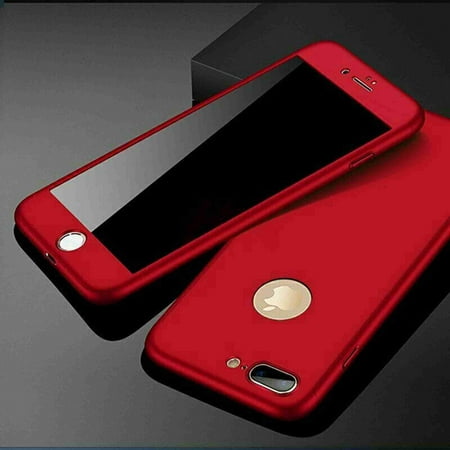Dteck 360 Degree Full Body Protective Slim Phone Case With Front Tempered Glass Screen Protector, For iPhone 6 Plus / 6s Plus, red