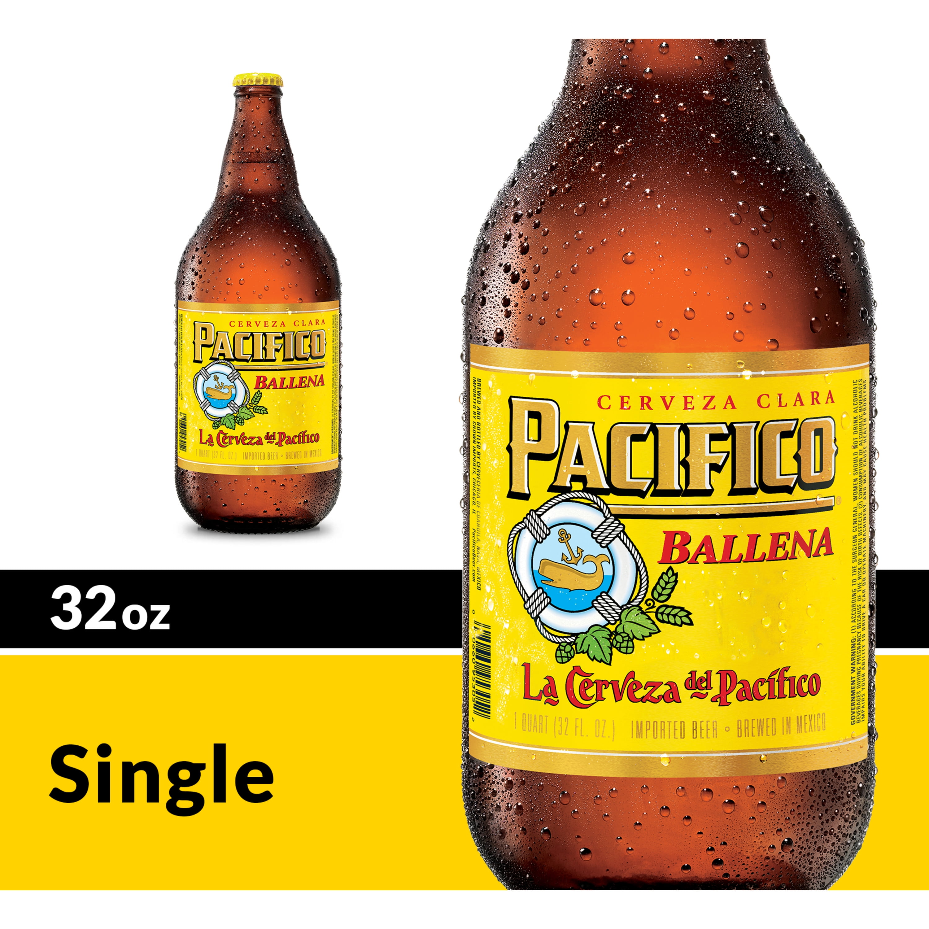 Pacifico Clara Ballena Lager Mexican Import Beer, 32 fl oz - 1 Bottle, 4.4% ABV