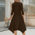 thumbnail image 5 of Qulqfy Womens Dresses for Wedding Guest Midi Brown 3/4 Sleeve Crewneck Irregular Hem Flowy Swing Dresses Dresses for Women XL, 5 of 9