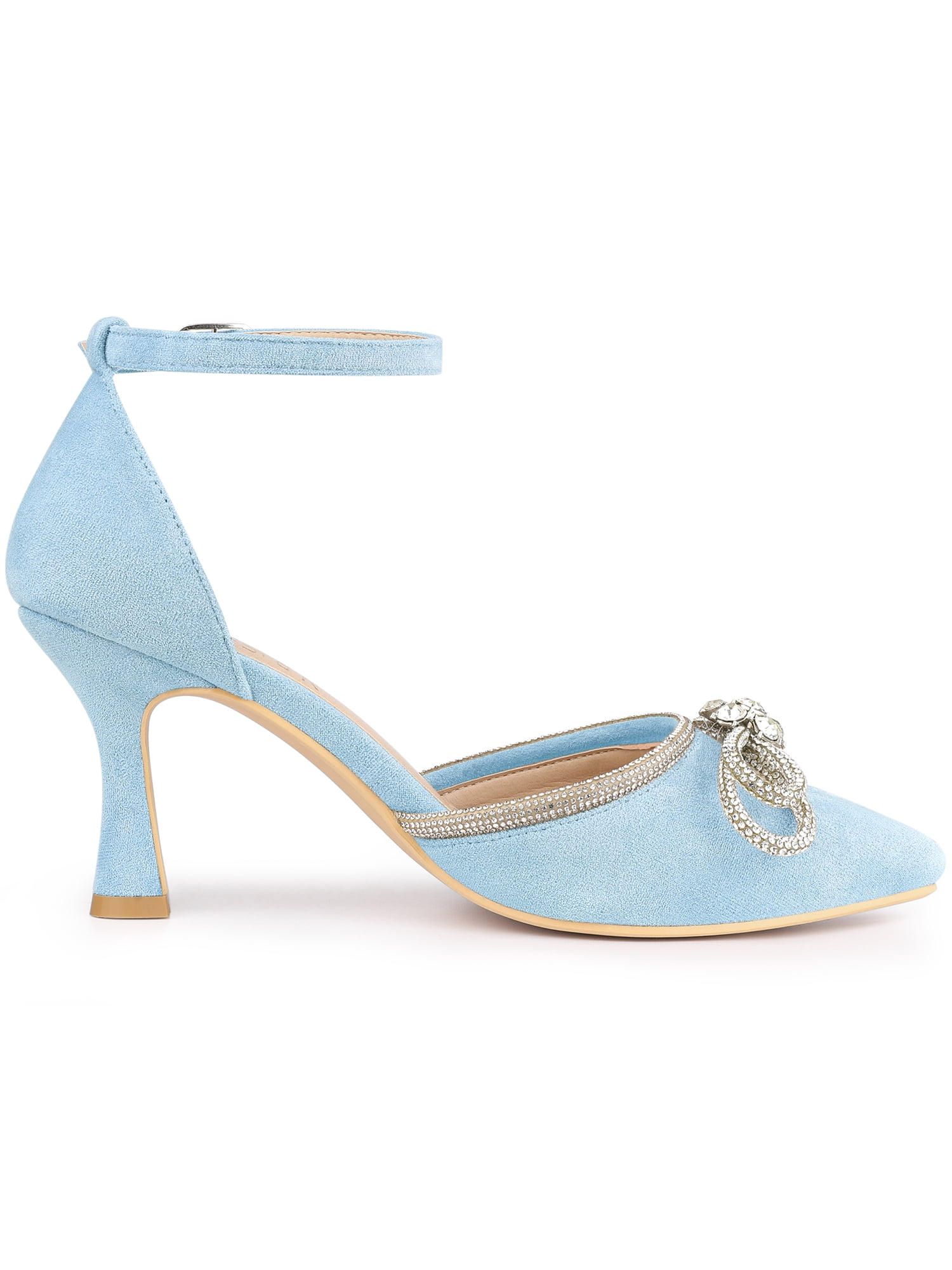 DARING DIVA Women's Rhinestones Bow Ankle Strap Stiletto Heel Sandals Sky Blue 8.5
