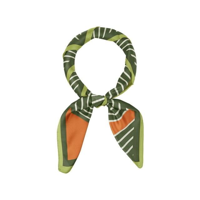 Bufanda de satén a rayas para mujer 35x35" Gran chal cuadrado con sensación de seda, pañuelos para el cuello, envolturas para la cabeza, verde 90x90cm/35.4x35.4"