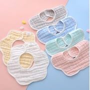 Muslin Cotton Baby Bibs, Adjustable Burp Cloths for Infant and Newborn, Machine Washable, 5 Pack