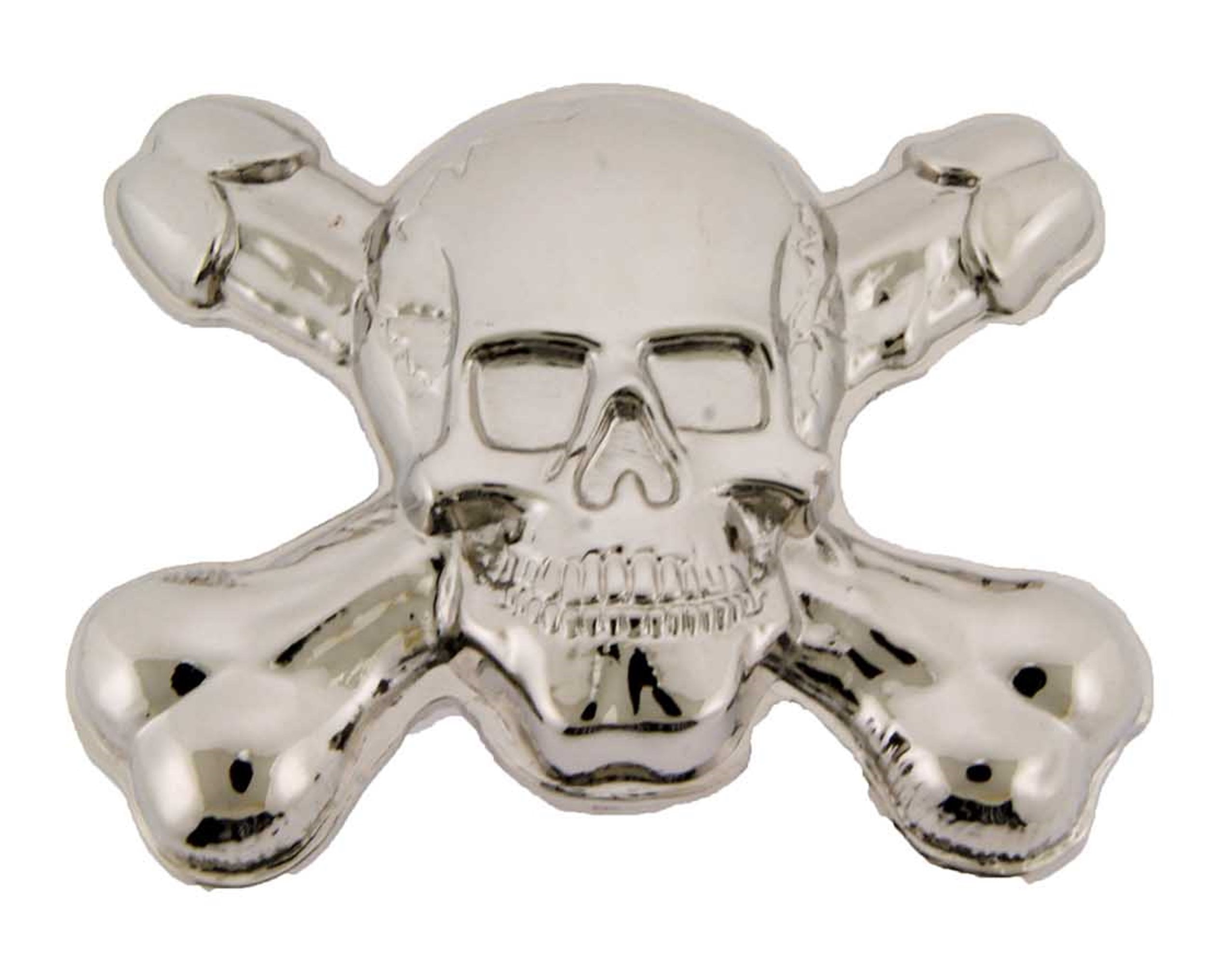 Skull Belt Buckle Skeleton Crossbones Silver Chrome Metal Costume