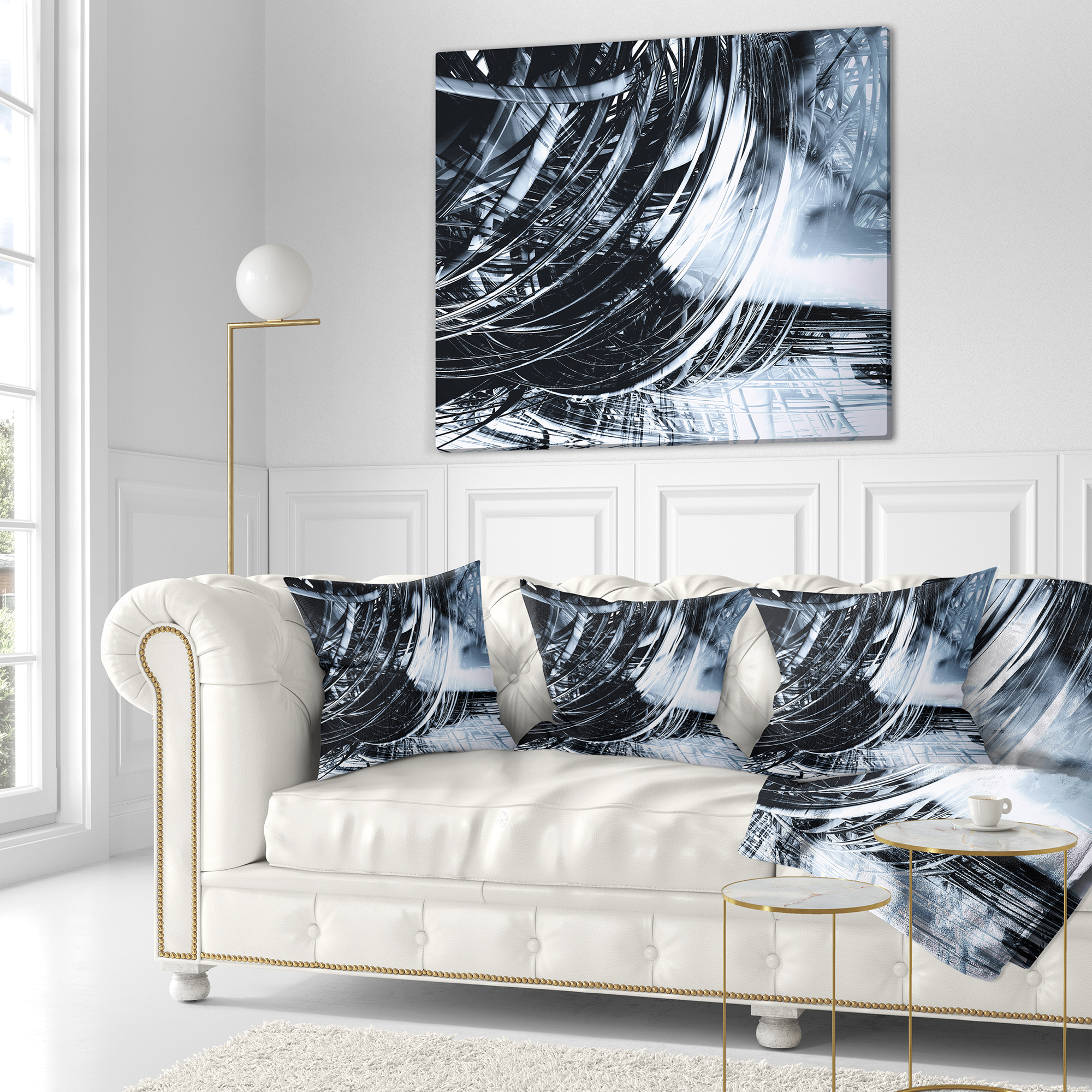 Designart 3D Abstract Art Black Spiral - Abstract Throw Pillow - 18x18