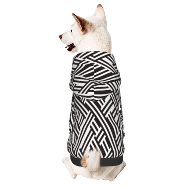 Fotbe Black White Stripes Sudadera con Estampado para Perros Pequeños – Suéter con Capucha para Mascotas, Tela Suave de Forro Polar con Bolsillo-Small