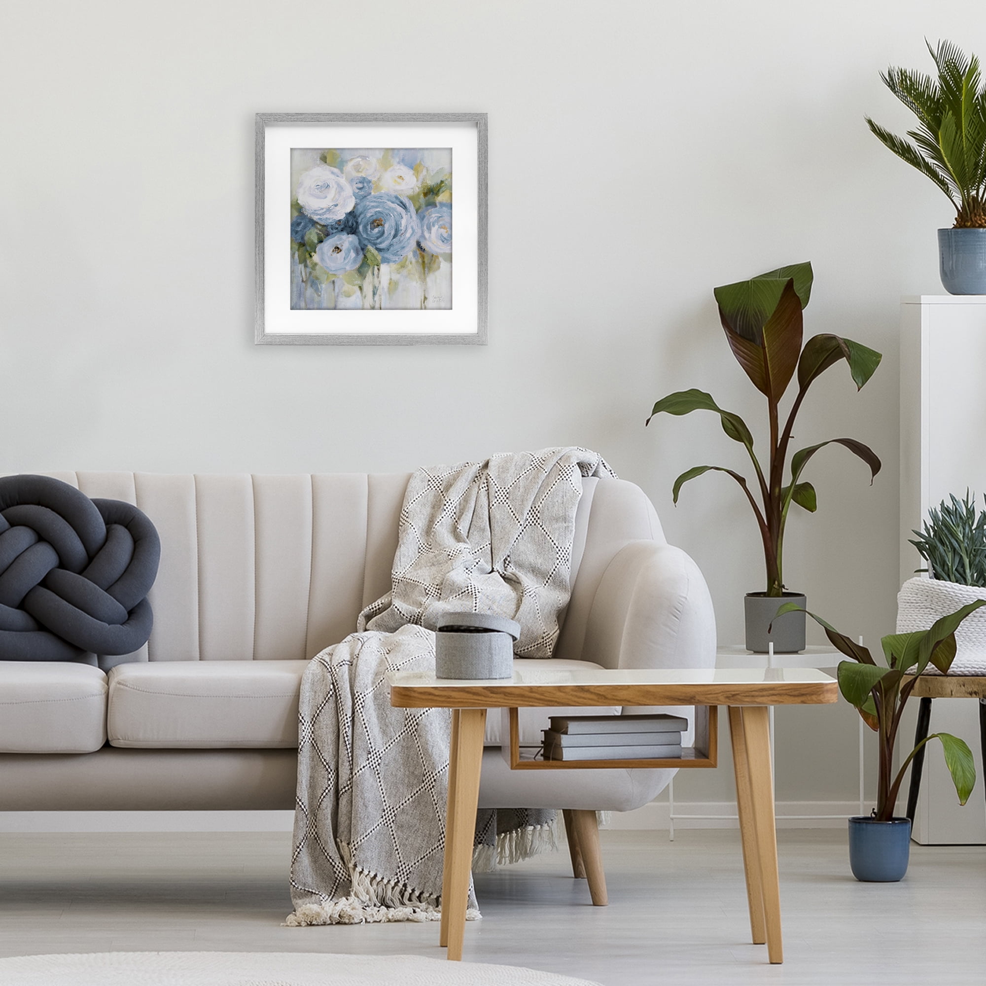 Stupell Industries Softly Blooming In Blues Gray Framed Print Under Glass, design by Lanie Loreth