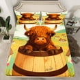 thumbnail image 2 of jejeloiu Brown Highland Cow Twin Sheet Sets,Rustic Western Farmhouse Twin Fitted Sheet,Kawaii Floral Blossom Flat Sheet For Girls Boys,Luxury Bedroom Decor,3pcs, 2 of 7