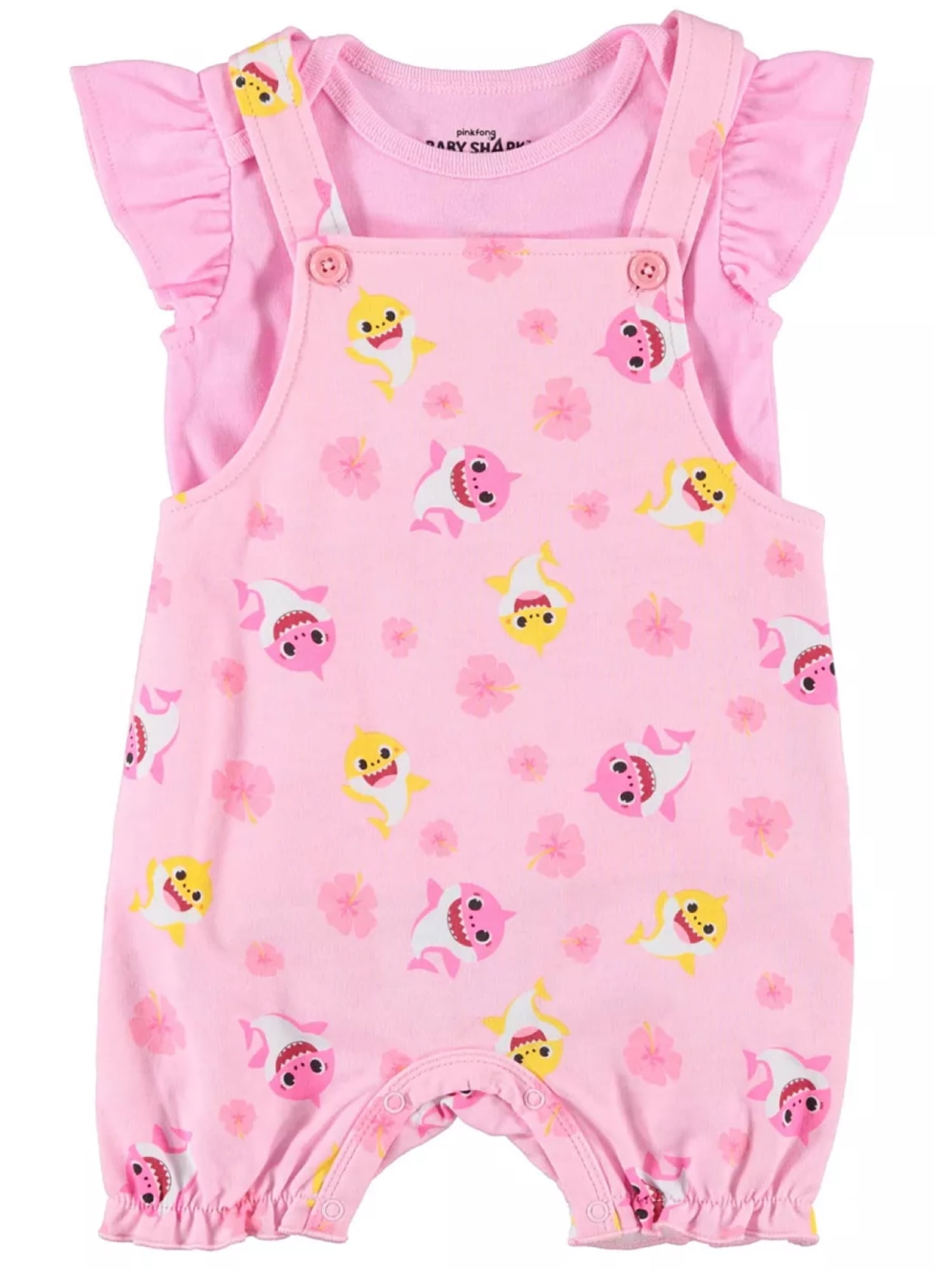 Baby Shark Baby Girls' Shortall Set, Sizes 12-24 Months