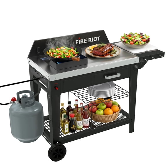 50,000 BTU Outdoor Wok Burner & Propane Fryer Station with 12.6-Inch Carbon Steel Wok, Heavy-Duty High-Heat Cooker for Stir-Fry, Boiling & Outdoor Cooking