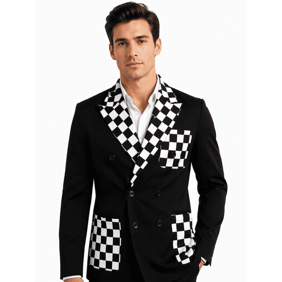 Tbfashion Men's Plaid Breasted Blazer Jacket Slim Fit Party Formal Suit Coat
