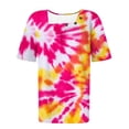 thumbnail image 4 of Pisexur Hauts de Printemps pour Femmes 2025, Hauts pour Femmes, Hauts de Sortie pour Femmes, Hauts pour Dames & Haut Décontracté à Manches Courtes Imprimé Col Rond Plissé Mode Rose Vif, 3TG, 4 of 6