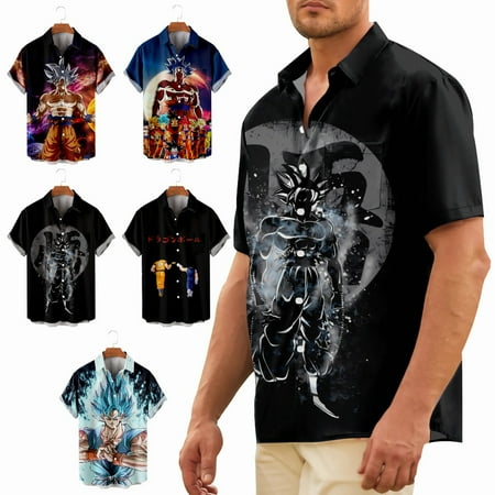 

Men s Anime Short Sleeve Button Down T-Shirts Regular Fit Funky Clothing Apparel Sizes Kids-Adult Unisex