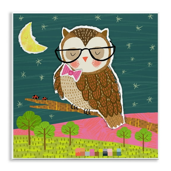 Stupell Industries Wise Owl on Branch Animals Painting Unframed Art Print Wall Art, 12 x 12