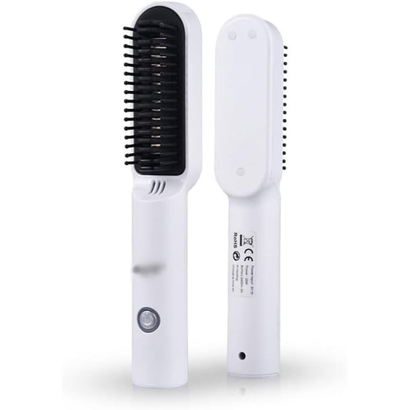 Hair Straightener Brush Hot Comb Heated Ionic Hair Straightening Brush Frizz-Free Fast Heating USB Rechargeable