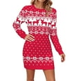 thumbnail image 2 of KANG Festive Knit-Style Bodycon Dress | Women's Long Sleeve Christmas Print Bandage Dress for Holiday PartiesHot PinkS, 2 of 4