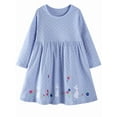 thumbnail image 2 of HWJAD 2-7 Years Kids Girl's Dresses Cotton Jersey Long Sleeve Crewneck Swing A-Line Cute Rabbit Midi Casual Polk Dot Dress, 2 of 8