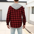 thumbnail image 5 of HAOTAGS Mens Flannel Plaid Shirt Spring Fall Casual Hooded Jacket Long Sleeve Button Down Shirts with Pockets Red Size L, 5 of 9