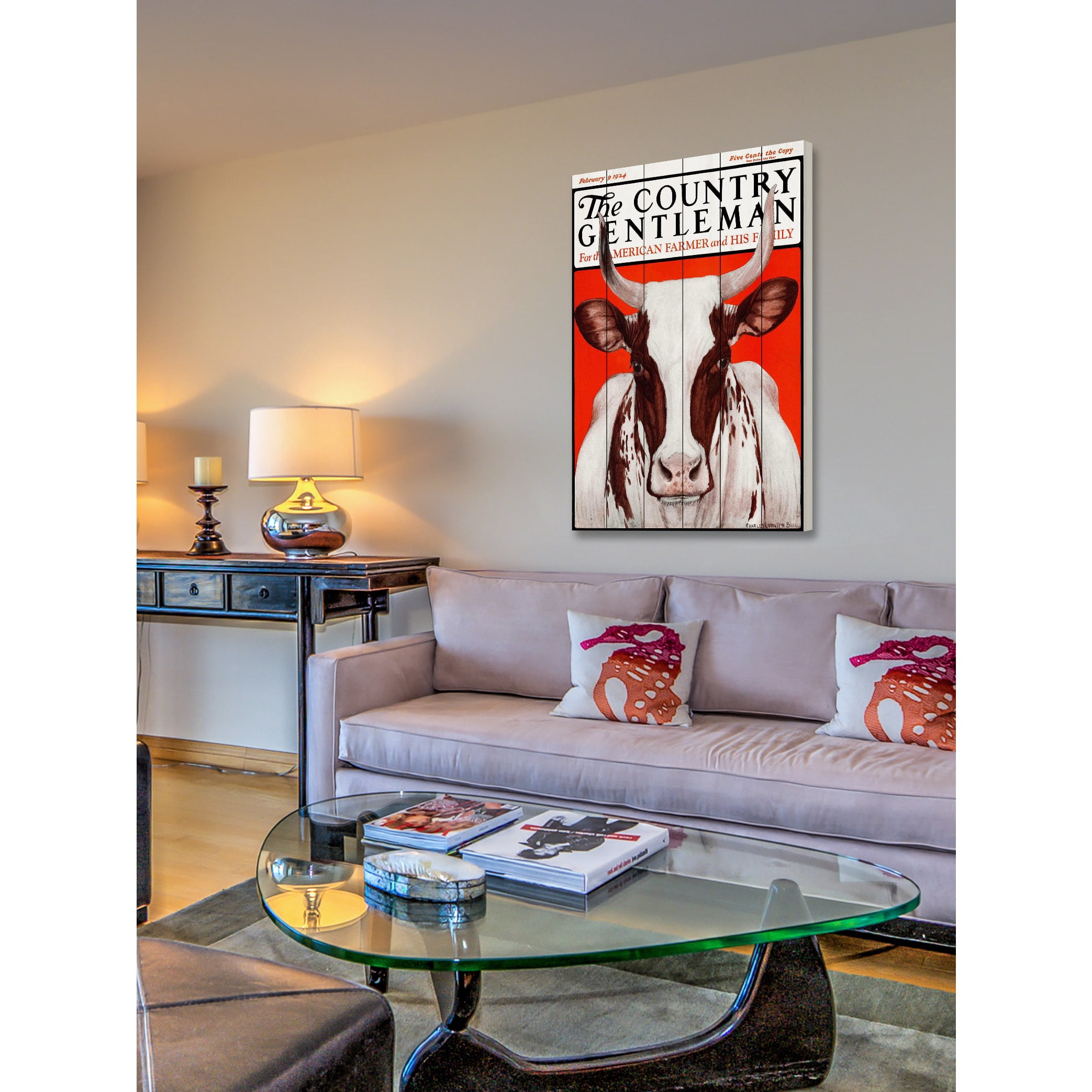 Marmont Hill "CG Cow Brown-White" Painting Print on White Wood
