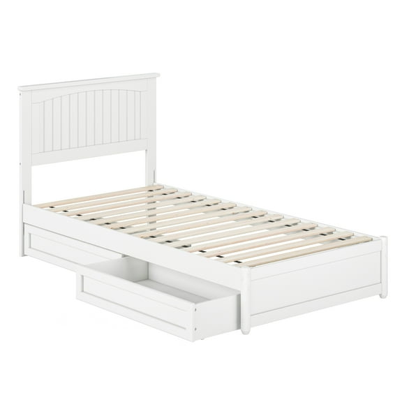 Malta Twin XL Wood Platform Bed with Panel Footboard & Storage Drawers in White