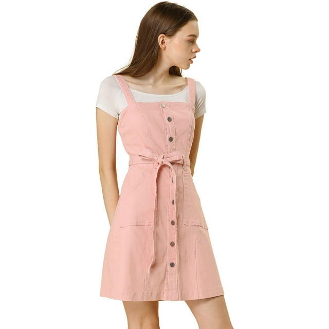 INSPIRE CHIC Robe Salopette en Denim Classique pour Femmes à Bretelles Ajustables, Coupe Trapèze