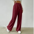 thumbnail image 5 of XFLWAM Women's Pleated Ribbed Sweatpants Drawstring Elastic High Waisted Wide Leg Palazzo Pants Casual Straight Leg Lounge Trousers Wine XL, 5 of 8